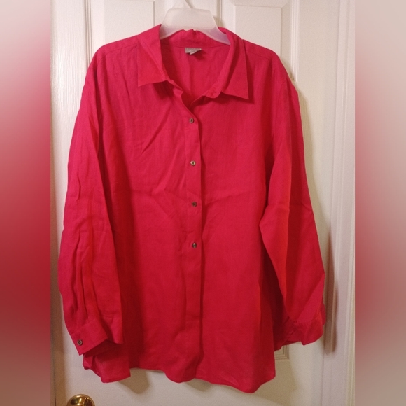 J. Jill Tops Jjill 0 Linen Long Sleeve Watermelon Pink Button Up Shirt Size 2x Poshmark